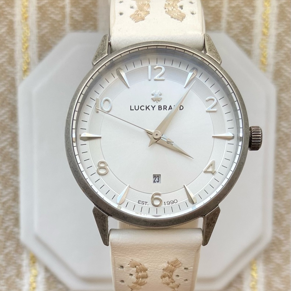 Lucky Brand ‘Torrey’ White leather embroidered watch